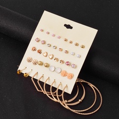 Bohemian fashion alloy heart flower 20 pairs earrings set