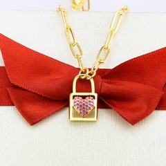 red zirconium heart-shaped lock necklace