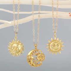 Korean creative copper inlaid zircon metal texture sun necklace