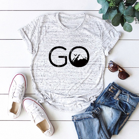 fashion letters Go printed short-sleeved T-shirt's discount tags