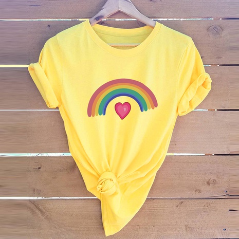 cute rainbow printed cotton short-sleeved t-shirt's discount tags