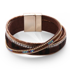 simple diamond-studded multilayer leather bracelet