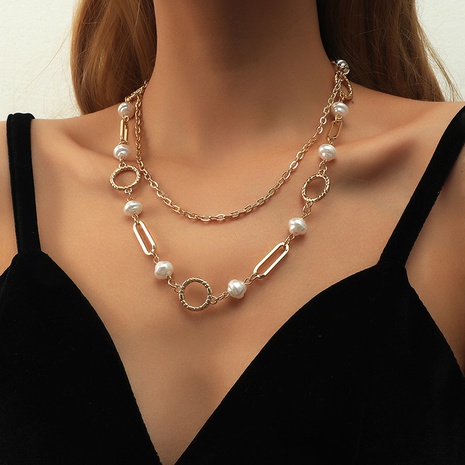 alloy multilayer pearl hip hop necklace's discount tags