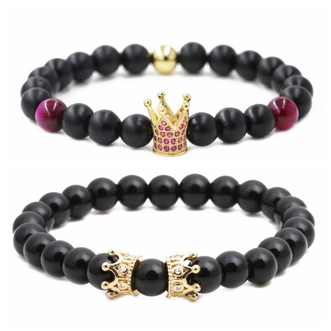 Frosted Stone Big Crown Matte Black Beaded Bracelet Set  NHYL311207's discount tags