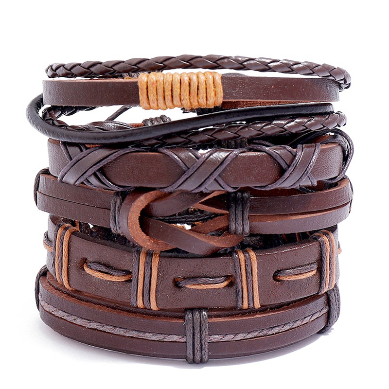 Simple retro woven 5piece leather bracelet