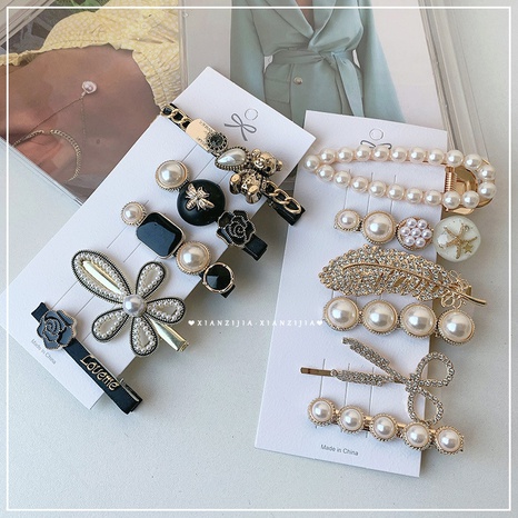simple new rhinestone pearl hairpin's discount tags