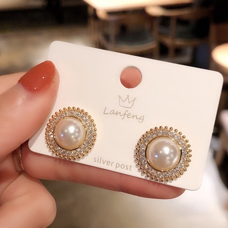 Pendientes de perlas de diamantes de moda con aguja de plata S925's discount tags