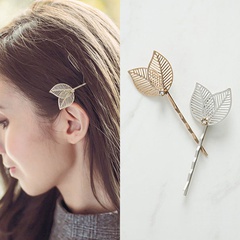 Korean simple hollow metal double tree leaf hairpin