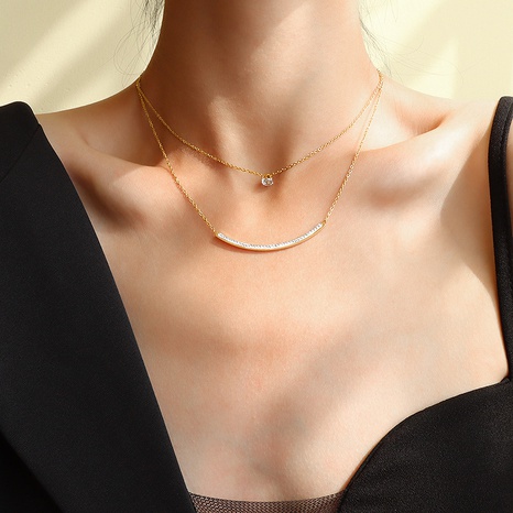 simple zircon double layered necklace's discount tags