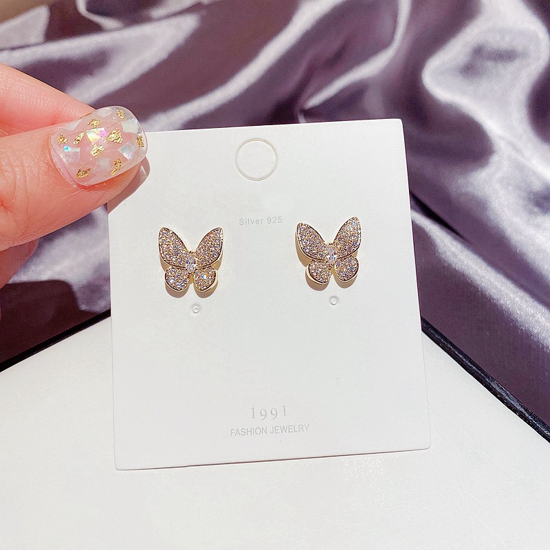 Korean simple zircon microinlaid butterfly earrings