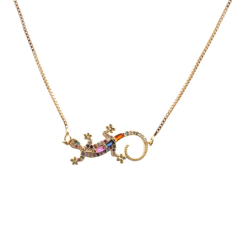 microinlaid zircon gecko necklace