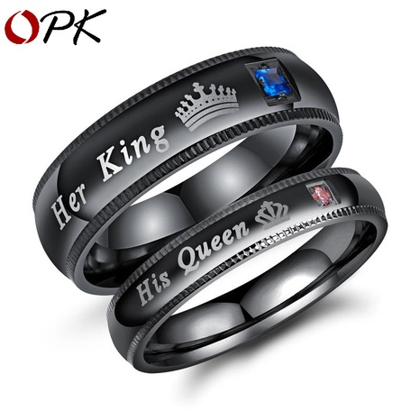 simple Queen crown couple titanium steel ring's discount tags