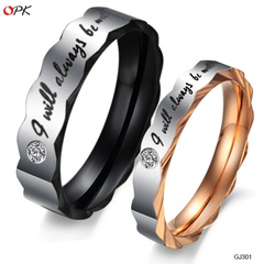 new korean fashion titanium steel rhinestone couple ring