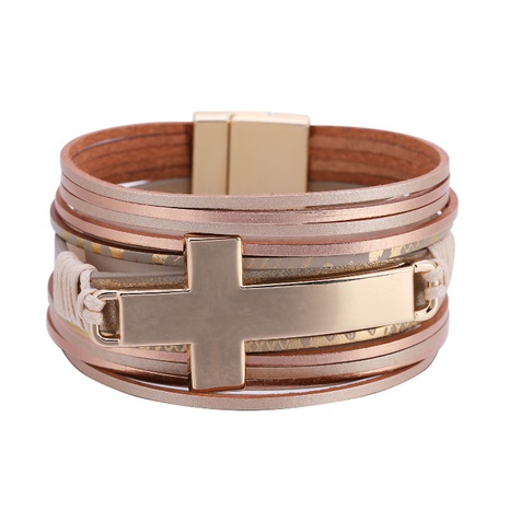 leather wide-sided cross magnetic buckle bracelet's discount tags