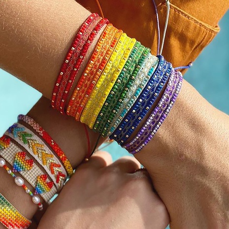 Bohemian retro rainbow beaded bracelet NHGW303475's discount tags