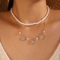 fashion white rice beads disc multilayer necklace
