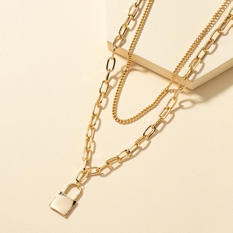 Double layered hip-hop lock-shaped necklace's discount tags