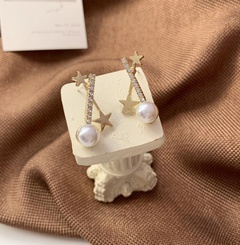 Cross full diamond imitation pearl earrings