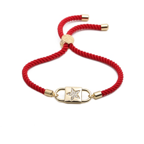 bracelet ajustable corde rouge simple cuivre zircon étoile religion's discount tags