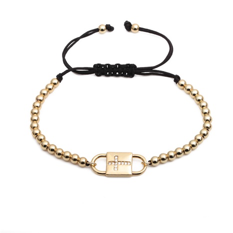 nouveau bracelet ajustable en corde noire en perles de cuivre avec croix en zircon's discount tags