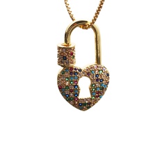 micro-inlaid zircon heart lock pendant necklace