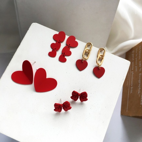 fashion trendy red love bow earrings's discount tags