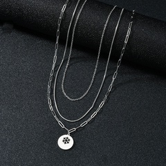 multi-layered titanium steel hollow snowflake pendant necklace