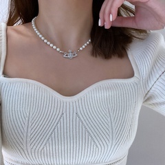 Collar hipster de cadena de clavícula de perlas de Saturno de moda