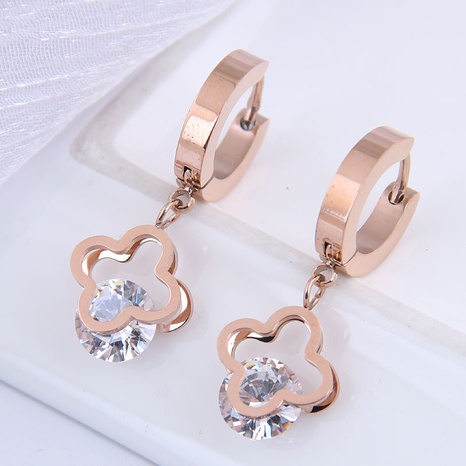 fashion titanium steel simple four-leaf zircon earrings's discount tags