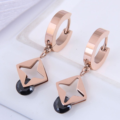 fashion titanium steel  simple square four-leaf zircon earrings's discount tags