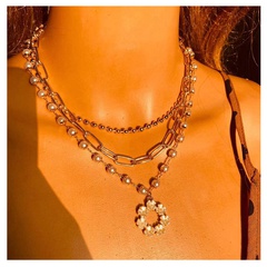 Alloy Round Bead Chain Multilayer Pearl Necklace