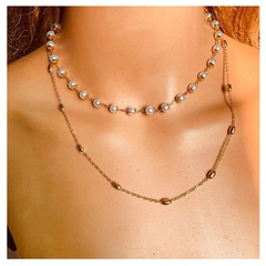 simple retro geometric alloy pearl necklace