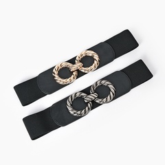 New alloy double round buckle elastic wide waistband