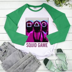 Squid game T-shirt round neck raglan loose letter printing hedging cross-border long-sleeved