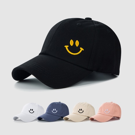 INS Smiling Face Embroidery Baseball Cap Women's Summer Korean Style Solid Color Age-Reducing Peaked Cap Hip Hop Curved Brim Sun-Shade Hat Fashion's discount tags