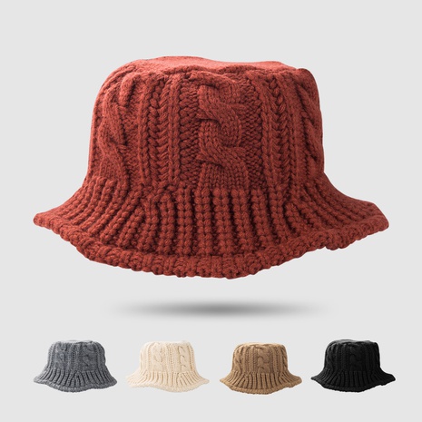 Autumn and Winter Knitted Fisherman Hat Children's Korean Warm Cute Face-Showing Small Bucket Cap Japanese-Style Retro Twist Woolen Cap's discount tags