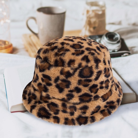 2021 New Leopard Print Fisherman Hat Women's Autumn and Winter Warm Plush Thickened Hat Personality All-Matching Travel Fashion Bucket Hat's discount tags