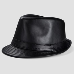 2021 new pu leather jazz hat autumn and winter simple retro top hat Korean warm fashion hat