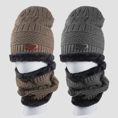 Wholesale New Korean Style Knitted Scarf Hat Set Fashionable Men's and Women's Warm with Velvet Thick Woolen Cap Scarf Autumn and Winter