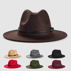 Cross-border exclusively retro woolen hats for monochrome belt accessories felt hat simple big brim jazz hat
