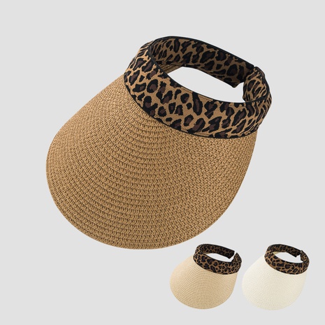 Wholesale Korean sun hat small leopard print straw hat empty top cap summer sunshade beach hat's discount tags
