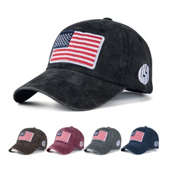 Amazon AliExpress Popular Washed Old Cotton Baseball Cap Letter Embroidery American Flag Peaked Cap Wholesale