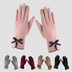 Neue einfache Bogenhandschuhe weiblicher Herbst und Winter warme Punkte Finger-Touchscreen-Handschuhe
