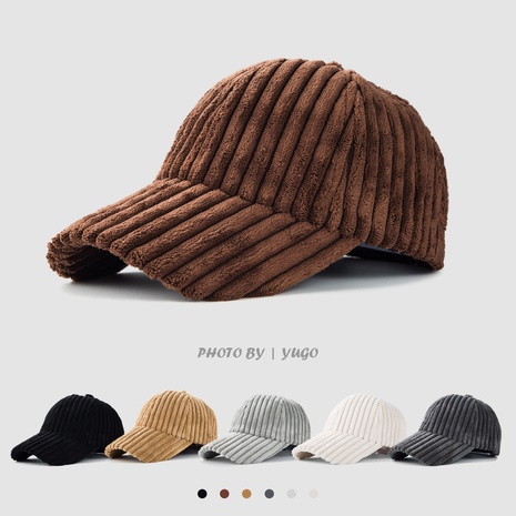 Spot hat autumn and winter thick striped corduroy baseball cap warm cold cap Korean solid color cap's discount tags