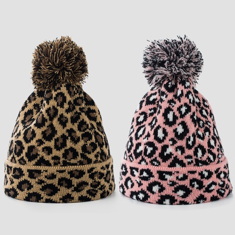 Cross-Border Knitted Hat Female Autumn and Winter Korean Style All-Matching Internet Celebrity Woolen Cap Male Fur Ball Leopard Print Japanese Cute Student Cold Tide's discount tags