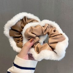Korean Style New Simple Temperament PU Leather Large Intestine Hair Ring Plush Internet Celebrity French Retro Textured Hair Band for Girls