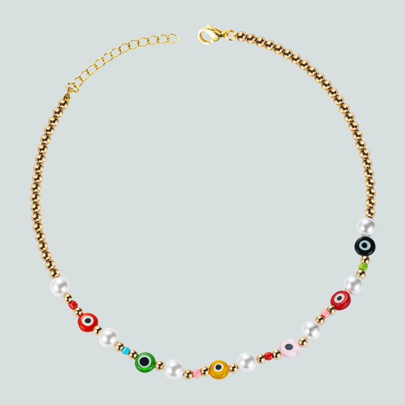 retro devils eyes ethnic style colored rice bead imitation pearl necklace personalized handmade beaded necklace