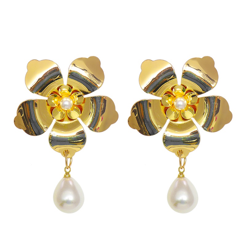 Pendientes de nuevo estilo Pendientes de perlas en forma de flor artesanales con diamantes de aleacin