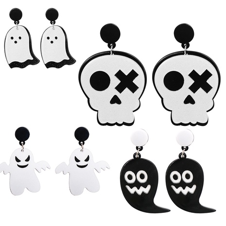 Pendientes divertidos de resina de personalidad acrílica fantasma de calavera de calabaza de Halloween's discount tags
