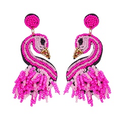 55669 Europäische und amerikanische Persönlichkeit übertrieben Flamingo Ohrringe weibliche Ohrringe Ohrringe Handwerk Reis Perlen Ohrringe